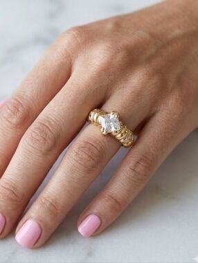 Yellow Gold Diagonal Stone with Side Stones 5.75